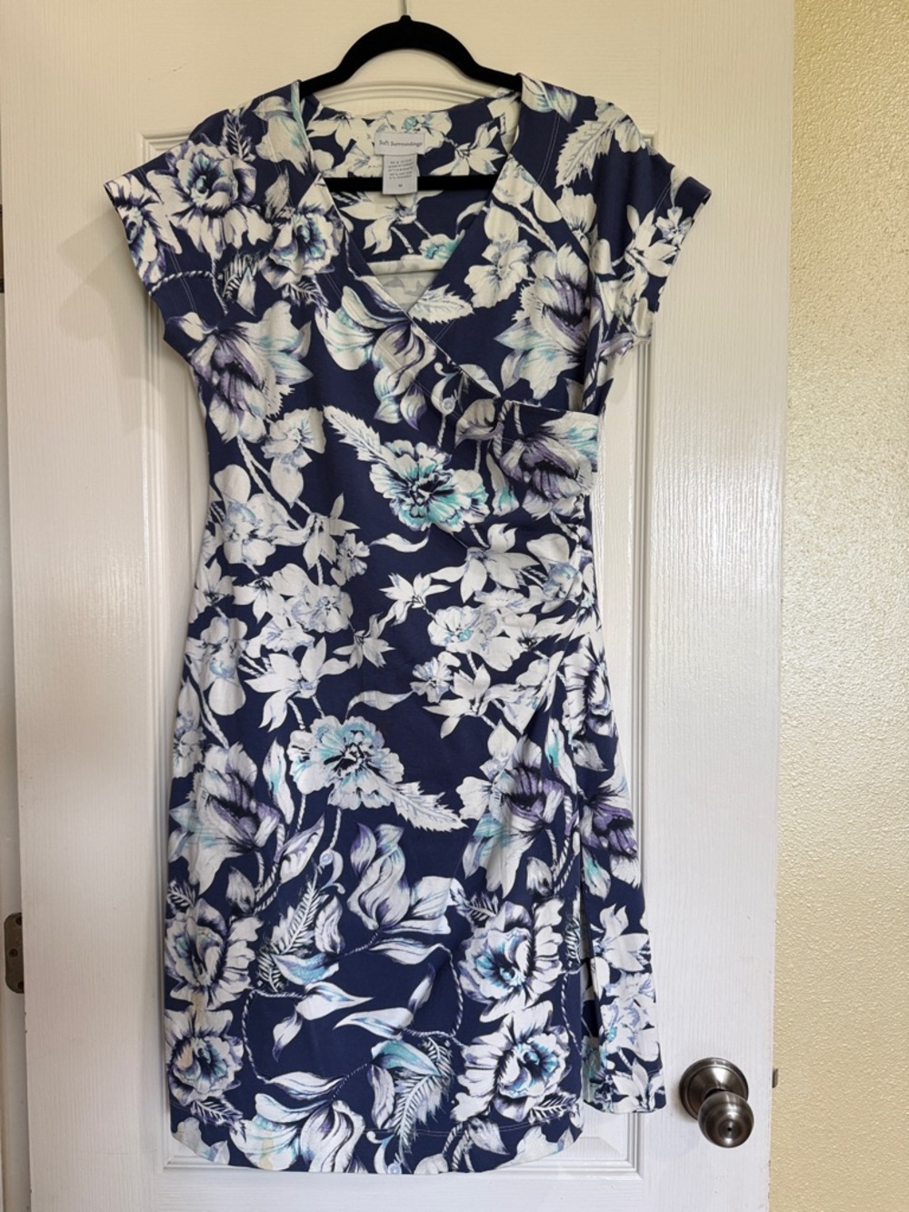 Soft Surroundings Navy & White Floral Wrap Midi Dress